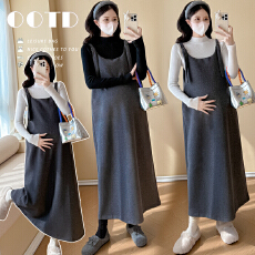 批发实拍 <b class='q'>孕妇装</b>春季款<b class='q'>修身</b>毛衣加时尚可调节背带吊带裙两件套