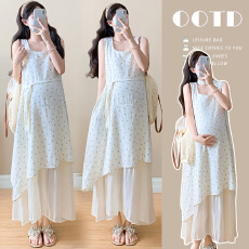 批发实拍 <b class='q'>孕妇装</b>春季新款彩色花朵拼丝绸连衣裙