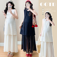 批发实拍 孕妇装夏季法式亮片连衣裙