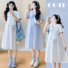 批发实拍 孕妇装夏季遮肉显瘦撞色连衣裙