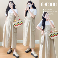 批发实拍 <b class='q'>孕妇装</b>夏季抽绳收腰宽松休闲背带裙套装