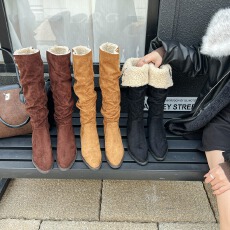 批发2025年秋冬季新款时尚百搭内增高长筒西部牛仔靴粗跟堆堆靴小个子