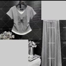 批发蝴蝶烫钻假两件圆领短袖t恤女夏季新款宽松<b class='q'>时尚</b>百搭显瘦薄款套<b class='q'>装</b>