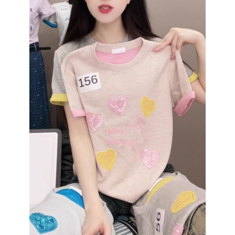 RY1119# -爆款2026夏季新款纯棉双色双面圆领修身中款短袖 螺纹领+包边