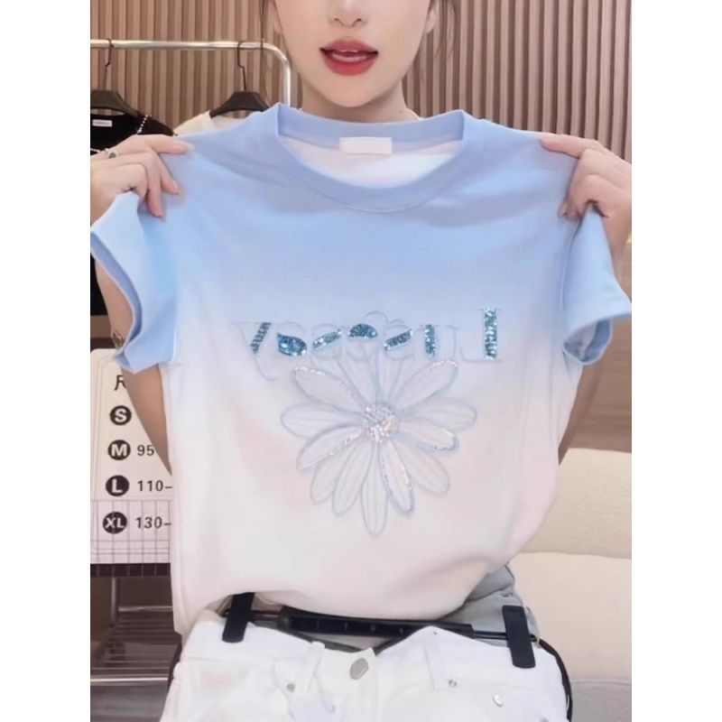 RY1120# ~爆款2026年夏季新款绣花+印花40支1*1~220克纯棉螺纹领+包边