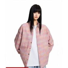 批发美式<b class='q'>街头</b>格纹泡泡纱衬衣潮牌新款长袖衬衫上衣男粉色外套时髦精潮