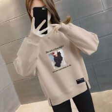 仿华棉复合牛奶丝310克长袖卫衣女韩版印花休闲宽松显瘦ins上衣潮