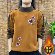 批发爆款德绒新款秋冬大码韩版加厚卫衣拼接印花长袖T恤女保暖<b class='q'>打底衫</b>