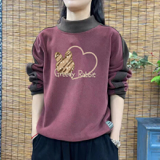 批发爆款德绒新款秋冬大码韩版加厚卫衣拼接印花长袖T恤女保暖<b class='q'>打底衫</b>