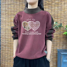 批发爆款德绒新款秋冬大码韩版加厚卫衣拼接印花长袖T恤女保暖<b class='q'>打底衫</b>