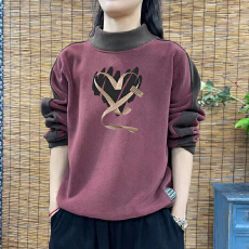 批发爆款德绒新款秋冬大码韩版加厚卫衣拼接印花长袖T恤女保暖<b class='q'>打底衫</b>