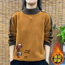 批发爆款德绒新款秋冬大码韩版加厚卫衣拼接印花长袖T恤女保暖<b class='q'>打底衫</b>
