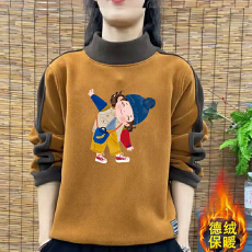 批发爆款德绒新款秋冬大码韩版加厚卫衣拼接印花长袖T恤女保暖<b class='q'>打底衫</b>