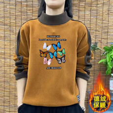 批发爆款德绒新款秋冬大码韩版加厚卫衣拼接印花长袖T恤女保暖<b class='q'>打底衫</b>
