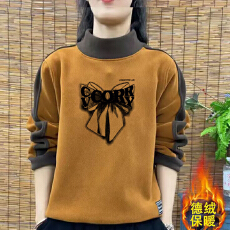 批发爆款德绒新款秋冬大码韩版加厚卫衣拼接印花长袖T恤女保暖<b class='q'>打底衫</b>