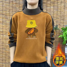批发爆款德绒新款秋冬大码韩版加厚卫衣拼接印花长袖T恤女保暖<b class='q'>打底衫</b>
