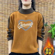 批发爆款德绒新款秋冬大码韩版加厚卫衣拼接印花长袖T恤女保暖<b class='q'>打底衫</b>