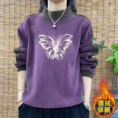 批发爆款德绒新款秋冬大码韩版加厚卫衣拼接印花长袖T恤女保暖<b class='q'>打底衫</b>
