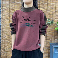 批发爆款德绒新款秋冬大码韩版加厚卫衣拼接印花长袖T恤女保暖<b class='q'>打底衫</b>