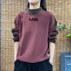 批发爆款德绒新款秋冬大码韩版加厚卫衣拼接印花长袖T恤女保暖<b class='q'>打底衫</b>