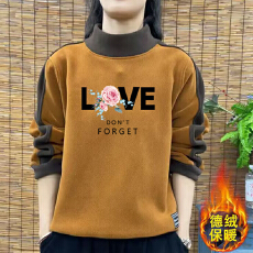 批发爆款德绒新款秋冬大码韩版加厚卫衣拼接印花长袖T恤女保暖<b class='q'>打底衫</b>