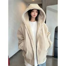 批发美式连帽座山雕全兔毛夹克潮流新款日系ins时尚百搭流行气质文艺