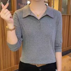 批发POLO衫长袖T恤女<b class='q'>宽松</b>大码妈妈装春季2026新款体恤显瘦<b class='q'>上衣</b>打底衫