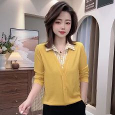 批发2026春季新款假两件衬衣显瘦长袖衬衫女士设计感时尚<b class='q'>宽松</b>百搭洋气