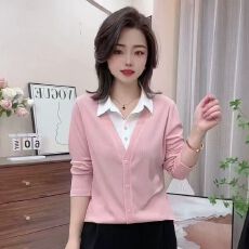 批发2026春季新款假两件衬衣显瘦长袖衬衫女士设计感时尚<b class='q'>宽松</b>百搭洋气