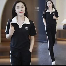 韩版polo领气质休闲2026夏季运动服套装女洋气减龄短袖上衣两件套