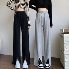 批发2026<b class='q'>新款</b>高腰开叉阔腿裤女春秋季宽松拖地小个子百搭直筒休闲裤子