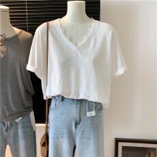 批发【官方图】雪花棉 <b class='q'>蕾丝</b>V领雪花棉麻短袖<b class='q'>T</b><b class='q'>恤</b>女2026夏季薄款