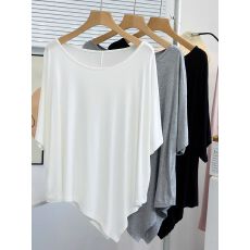 官方图莫代尔原版面料 大圆领不规则莫代尔短袖T恤女2026夏季