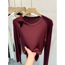 批发【官方图】2026春装新款韩版修身不规则镂空<b class='q'>圆领</b>长袖<b class='q'>T</b><b class='q'>恤</b>女春秋季