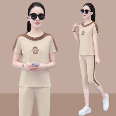 批发运动套装夏装女2026新款洋气减龄显瘦圆领短袖七<b class='q'>分</b><b class='q'>裤</b>休闲服两件套