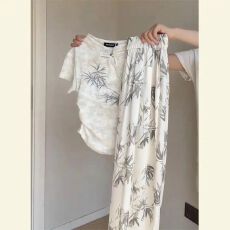 批发2026复古新中式国风女复古盘扣扎染短袖T恤宽松休闲裤两件套装