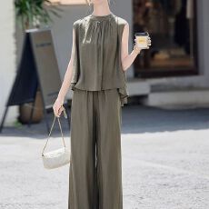 批发法式高级感时尚套装女2026<b class='q'>夏</b>季新款洋气减龄无袖上衣阔腿裤两件套