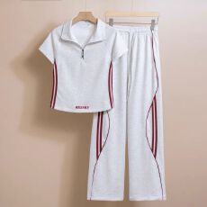 批发时尚洋气短袖上衣阔腿裤休闲运动套装2026<b class='q'>夏</b>季修身显瘦T恤两件套
