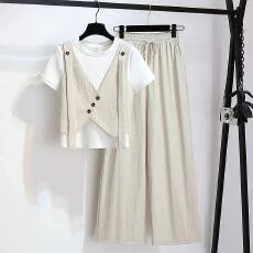 休闲运动服假两件短袖t恤阔腿裤女2026夏季新款网红炸街两件套装