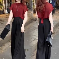 批发时尚套装女2026<b class='q'>夏</b>季新款洋气显瘦雪纺衫高腰阔腿裤气质漂亮两件套