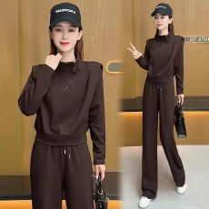 批发设计感高级休闲运动套装女春<b class='q'>秋</b>新款洋气减龄立领卫衣阔腿裤两件套