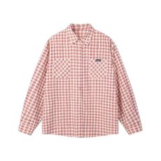 批发美式<b class='q'>街头</b>粉色格子长袖衬衫外套女秋季设计感宽松休闲上衣ins潮