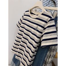 批发【原版面料】特大码300斤条纹短袖t恤女上衣2026夏季新款