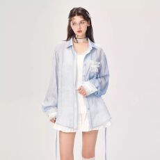 好质量设计感蕾丝拼接衬衫外套女夏季薄款防晒衬衣外搭上衣