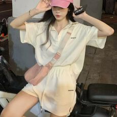 批发短袖短裤运动套装女夏季盐系学院风宽松POLO衫跑步服<b class='q'>时尚</b>两件套潮