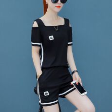 批发新款夏季女装宽松短袖短裤<b class='q'>时尚</b>两件套跑步服休闲运动套装女