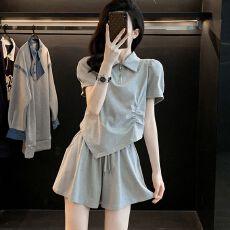 批发灰色休闲运动短袖套装女夏季时尚网红炸街俏皮活泼阔腿短裤两件套