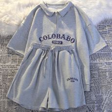 批发POLO领T恤抖音黑标质量夏季<b class='q'>新款</b>短裤<b class='q'>运动服</b>套装短袖休闲两件套