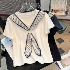 批发丝巾披肩<b class='q'>短袖</b>针织衫女2026夏季新款设计感休闲百搭套头上衣