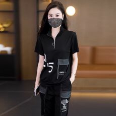 批发大码<b class='q'>套装</b>女夏季2026新款潮牌运动拼接显瘦时尚减龄休闲运动两件套